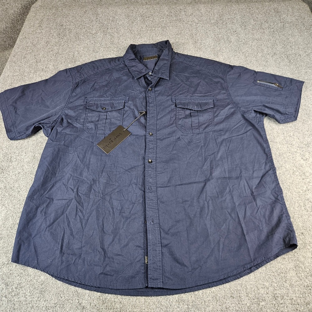 Steve's Jeans Mens 3X Navy Blue Short Sleeve Utility Button Down Shirt